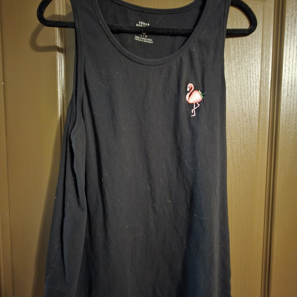 Black Tank Top with Flamingo Embroidery